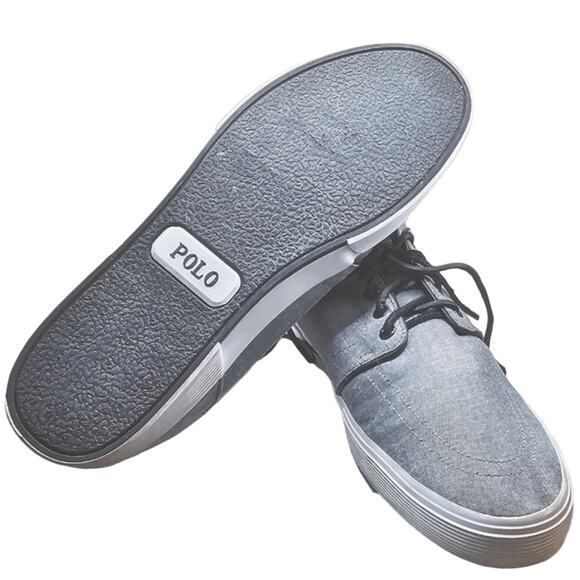 Polo Ralph Lauren Faxon Men Size‎ 13 Boat Shoes Low Canvas Gray Sneakers Preppy - Picture 1 of 9
